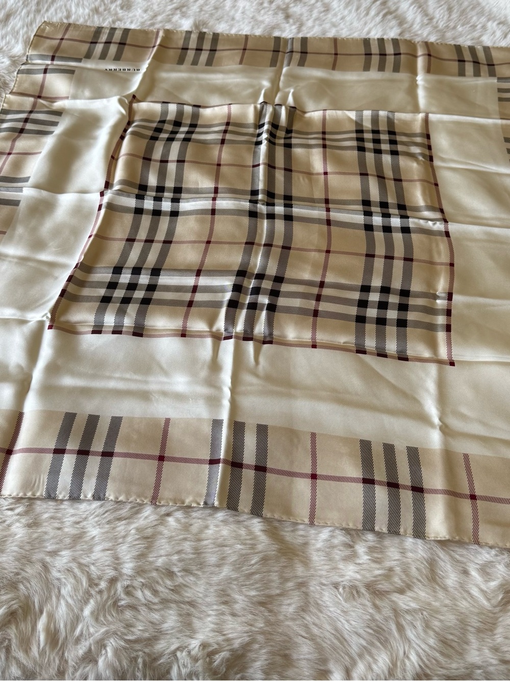 Burberry Beige Plaid Silk Square Scarf - Picture 3 of 16